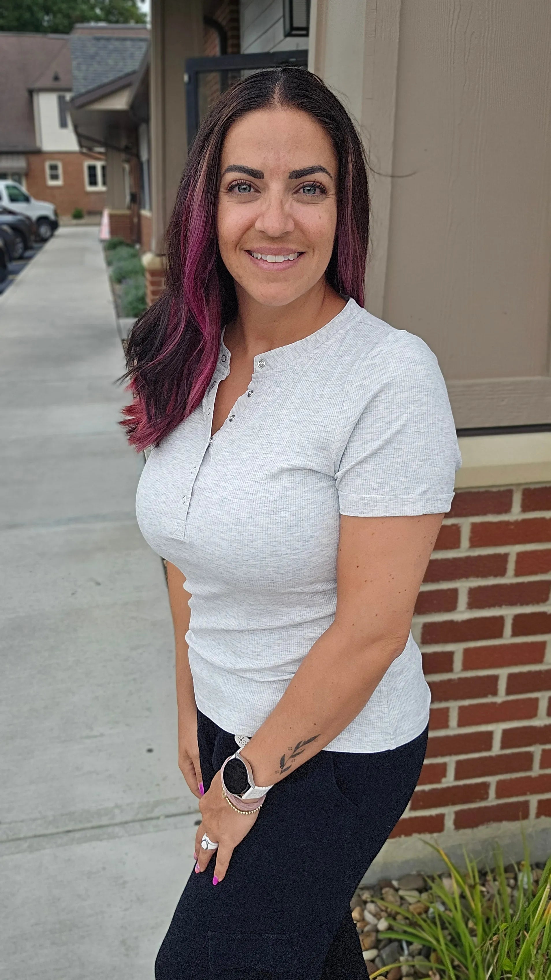 Shop Everyday Snap Henley Tee - Heather Gray- at Ruby Joy Boutique, a Women's Clothing Store in Pickerington, Ohio