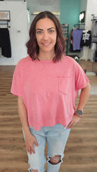 Shop Exposed Seam Boxy Pocket Tee - Vintage Red- at Ruby Joy Boutique, a Women's Clothing Store in Pickerington, Ohio