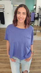 Shop Exposed Seam Boxy Tee with Pocket - Marlin- at Ruby Joy Boutique, a Women's Clothing Store in Pickerington, Ohio