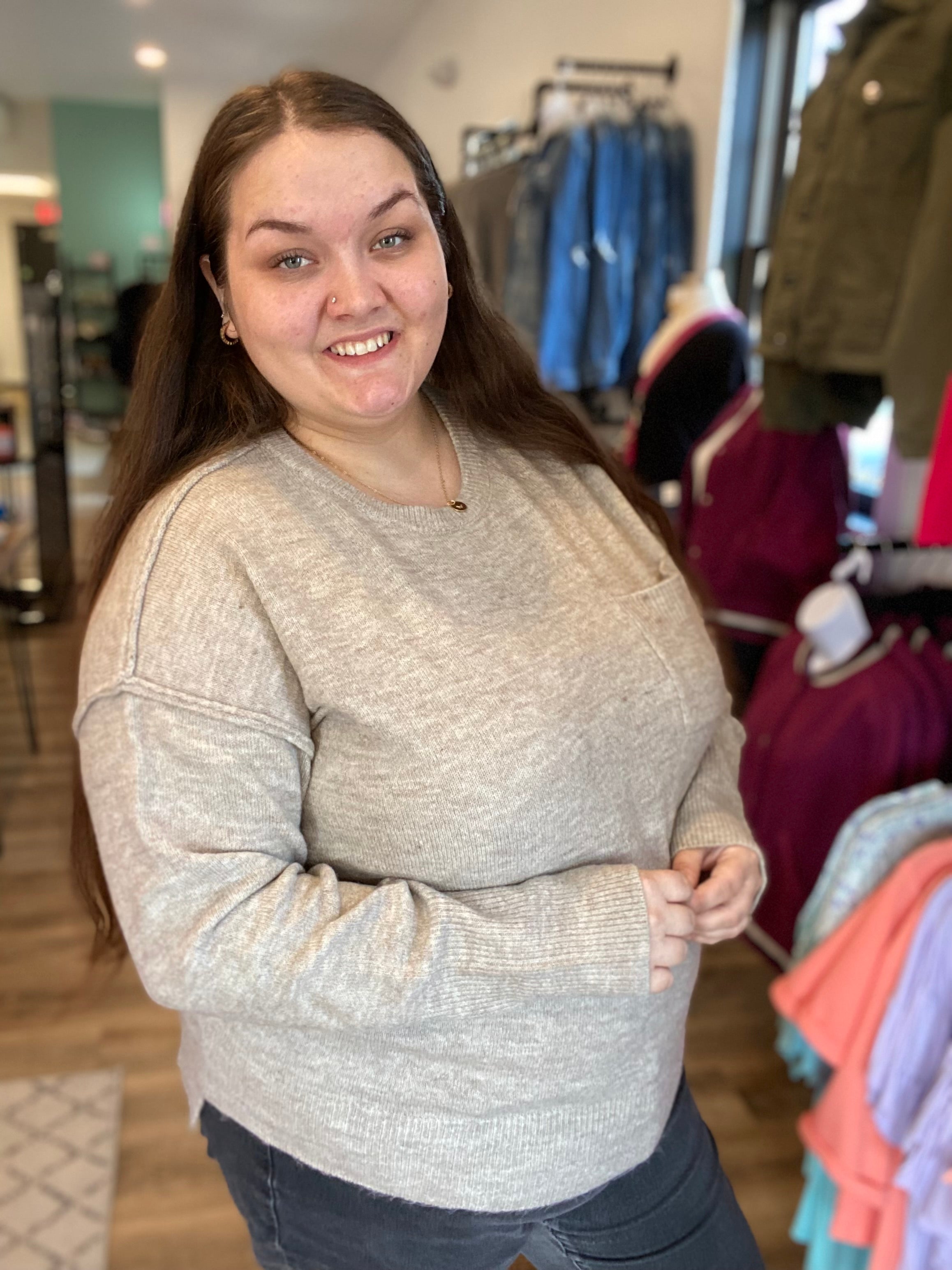 Shop Exposed Seam Cadi Sweater-Sweater at Ruby Joy Boutique, a Women's Clothing Store in Pickerington, Ohio