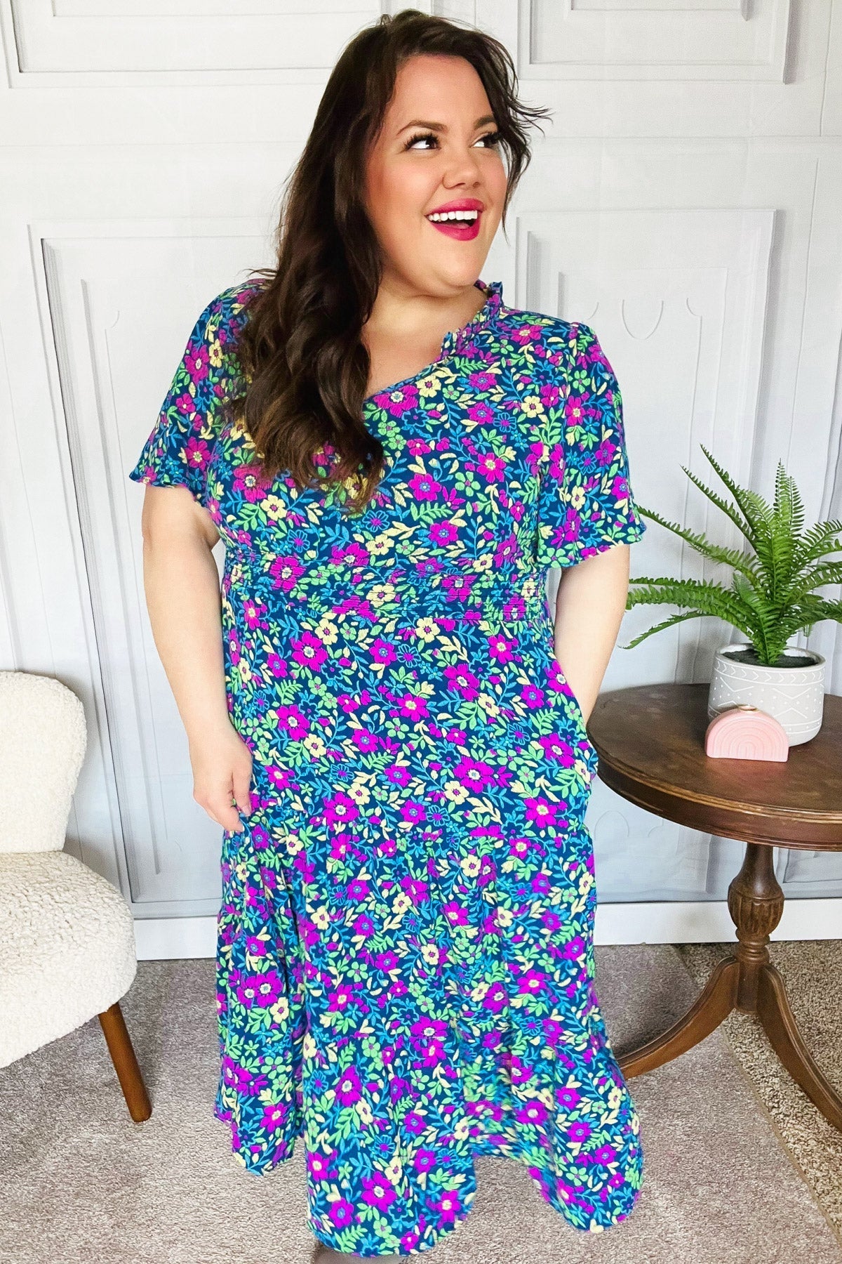 Shop Eyes On You Floral Smocked Waist Maxi Dress-Dresses at Ruby Joy Boutique, a Women's Clothing Store in Pickerington, Ohio