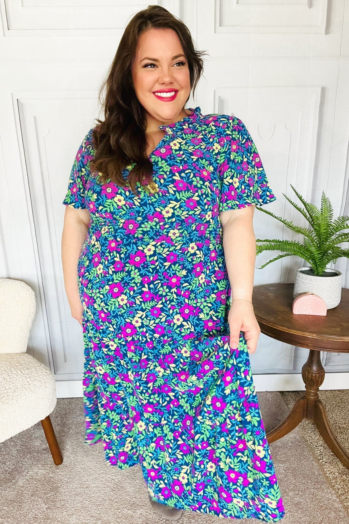 Shop Eyes On You Floral Smocked Waist Maxi Dress-Dresses at Ruby Joy Boutique, a Women's Clothing Store in Pickerington, Ohio