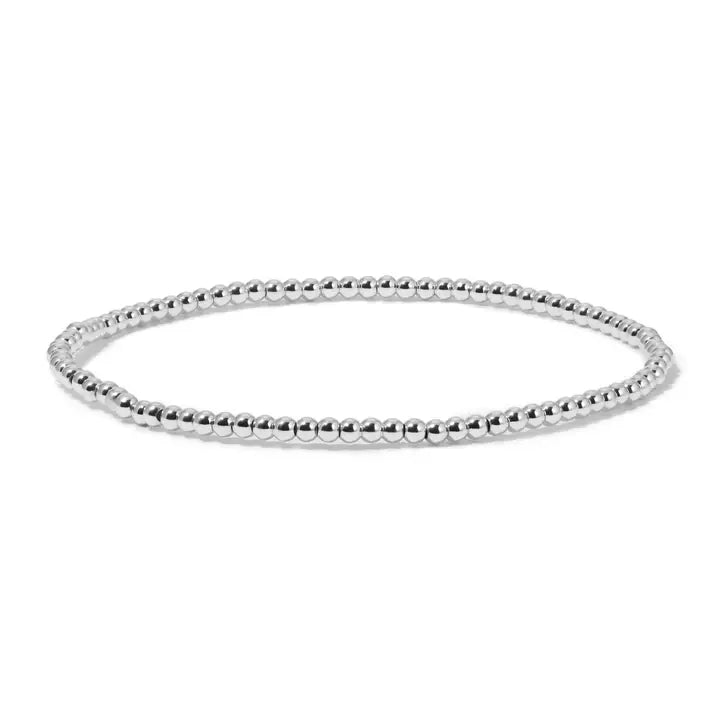 Shop Fashion Fortune Stretch Bracelets | Silver and Gold Mix-3mm Round Silver Beads at Ruby Joy Boutique, a Women's Clothing Store in Pickerington, Ohio