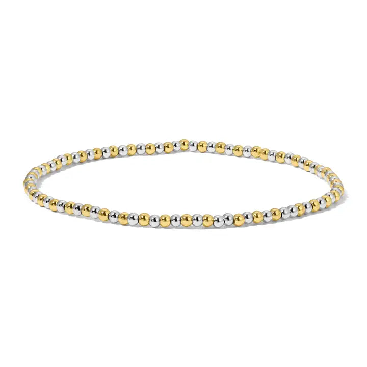 Shop Fashion Fortune Stretch Bracelets | Silver and Gold Mix-3mm Round Gold & Silver Beads at Ruby Joy Boutique, a Women's Clothing Store in Pickerington, Ohio