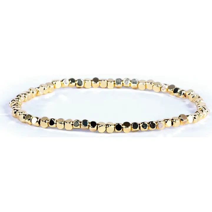 Shop Fashion Fortune Stretch Bracelets | Silver and Gold Mix-3mm Gold Cube Beads at Ruby Joy Boutique, a Women's Clothing Store in Pickerington, Ohio