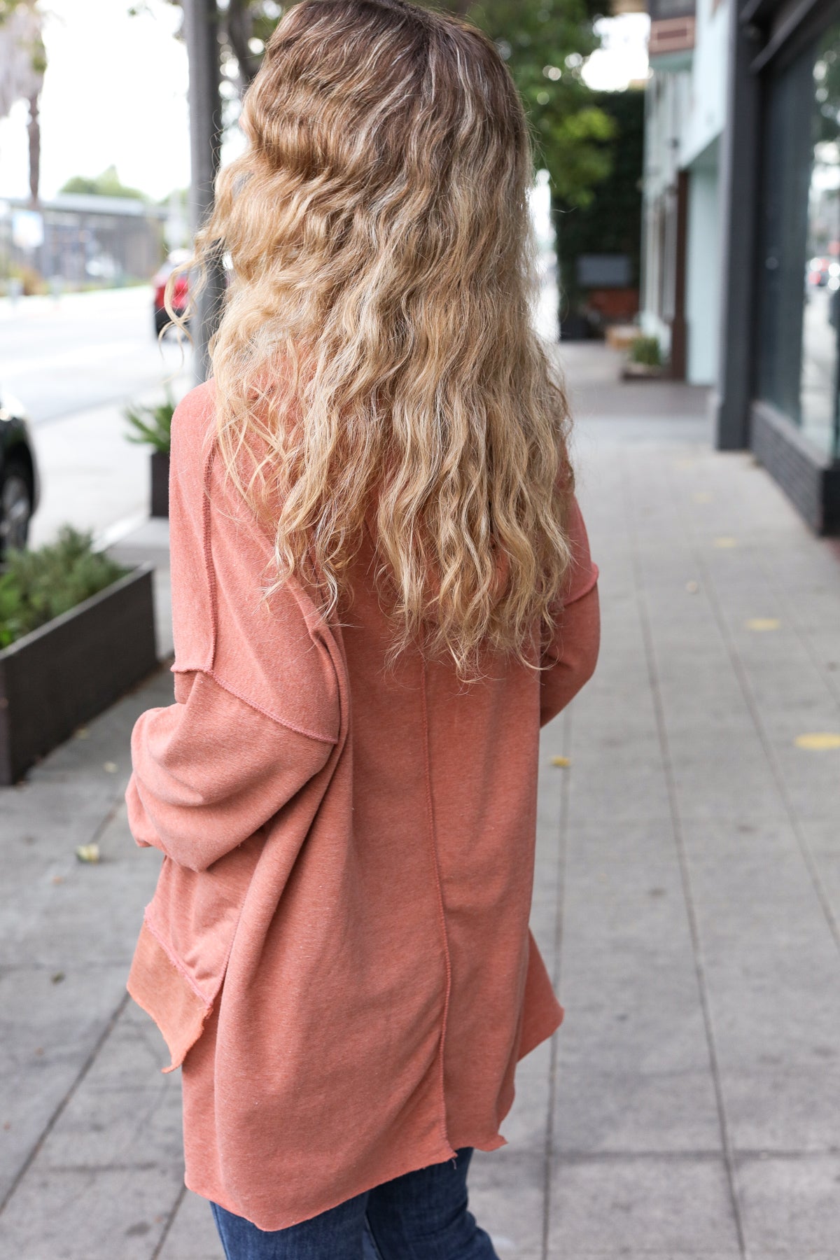 Shop Feeling Playful Rust Stripe Color Block French Terry Hoodie- at Ruby Joy Boutique, a Women's Clothing Store in Pickerington, Ohio