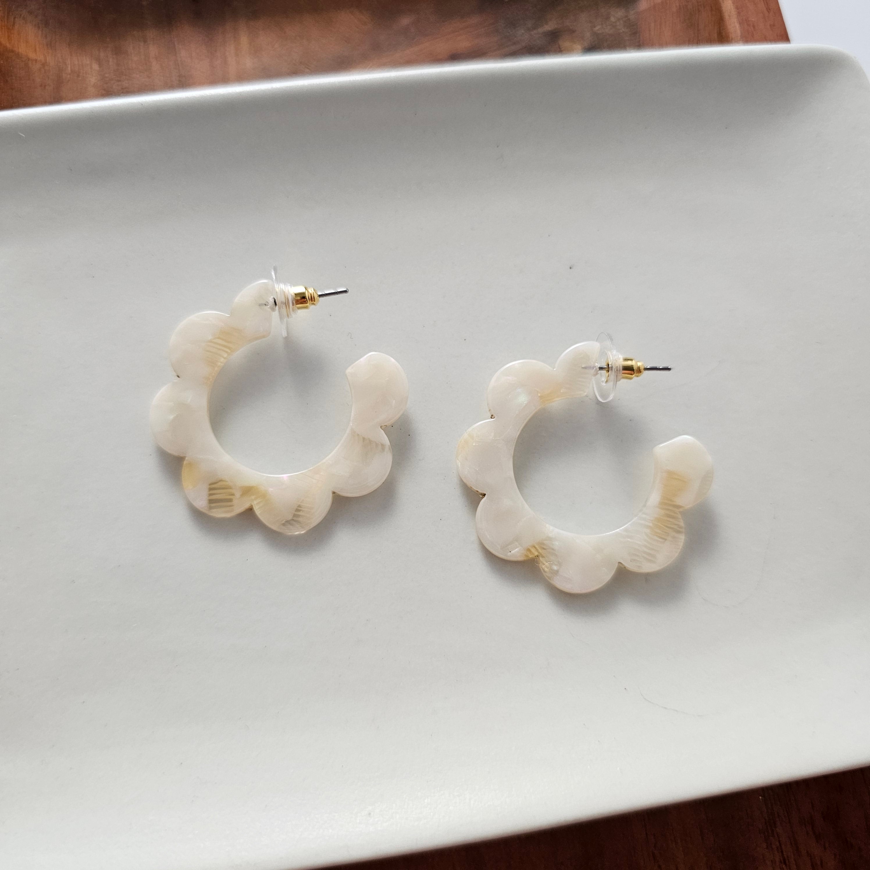 Shop Flora Hoops - Cream-Earrings at Ruby Joy Boutique, a Women's Clothing Store in Pickerington, Ohio