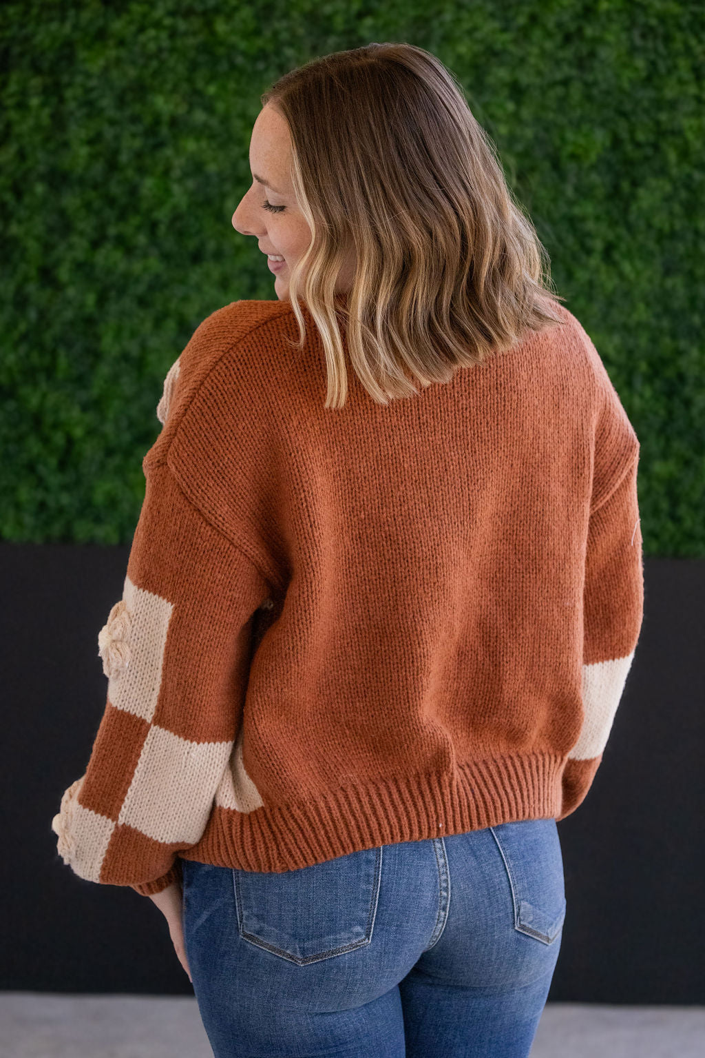 Shop Floral Checker Cardigan - Rust-Cardigan at Ruby Joy Boutique, a Women's Clothing Store in Pickerington, Ohio