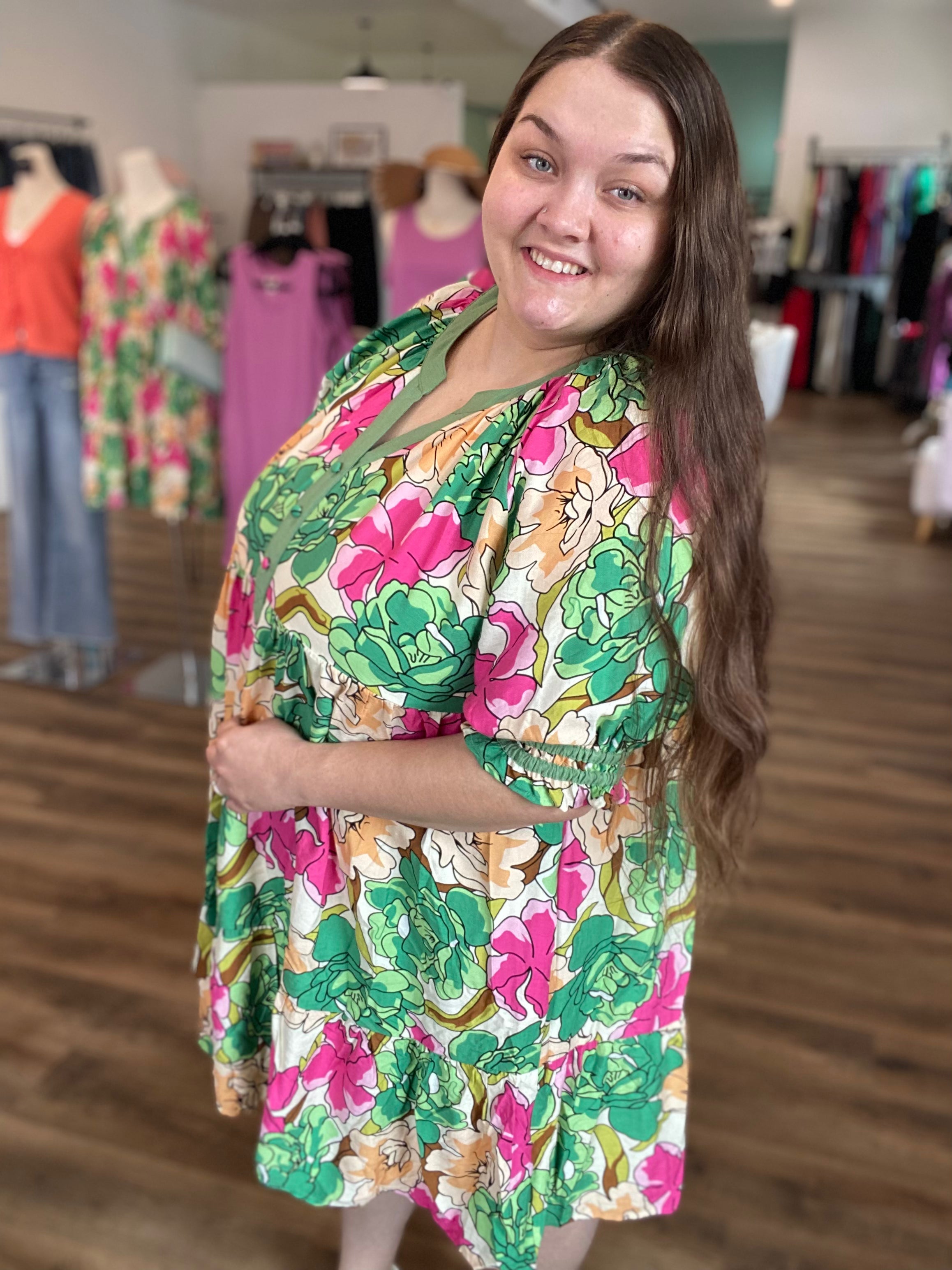 Shop Floral Tiered Babydoll Dress- at Ruby Joy Boutique, a Women's Clothing Store in Pickerington, Ohio