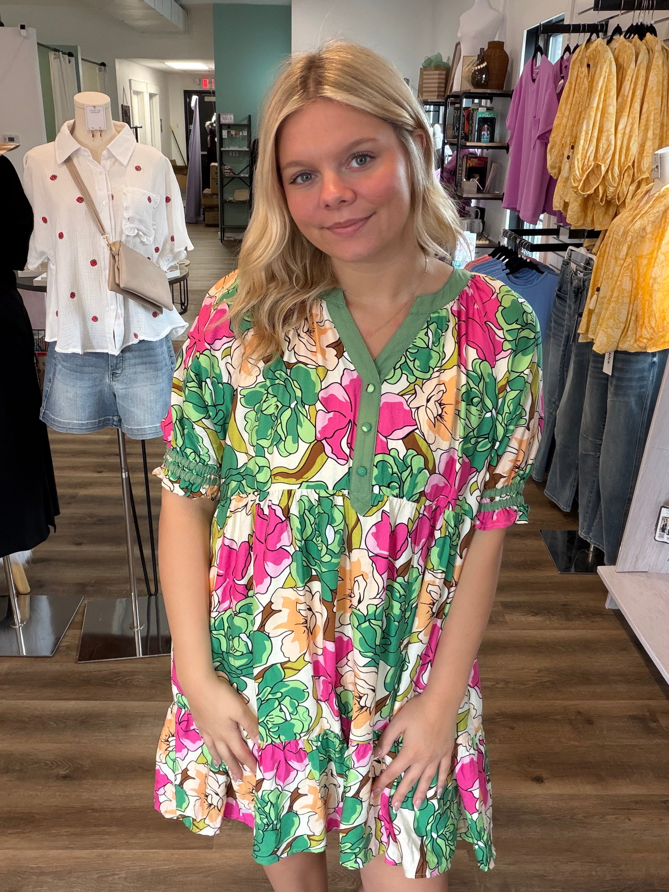 Shop Floral Tiered Babydoll Dress- at Ruby Joy Boutique, a Women's Clothing Store in Pickerington, Ohio