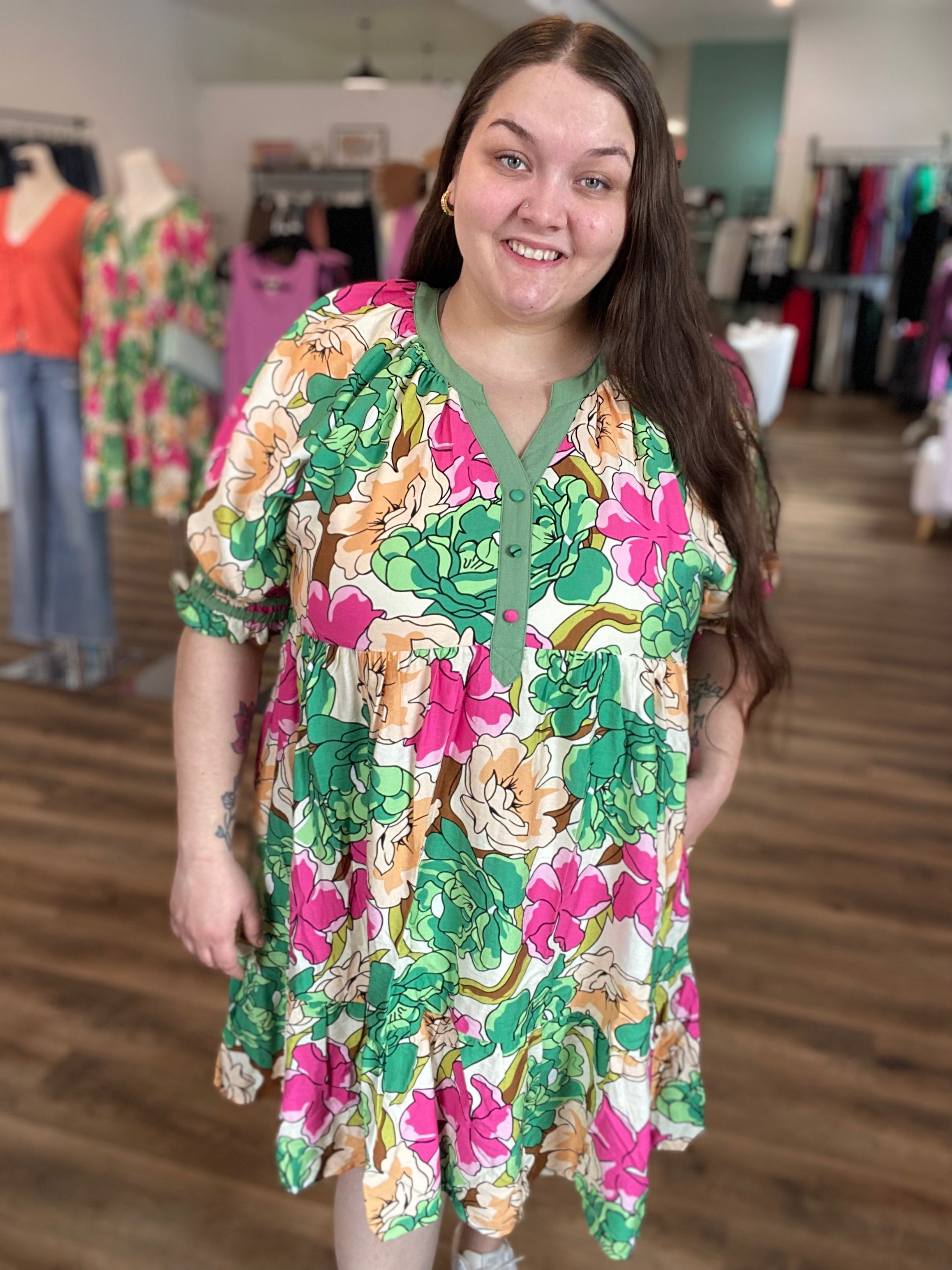 Shop Floral Tiered Babydoll Dress- at Ruby Joy Boutique, a Women's Clothing Store in Pickerington, Ohio