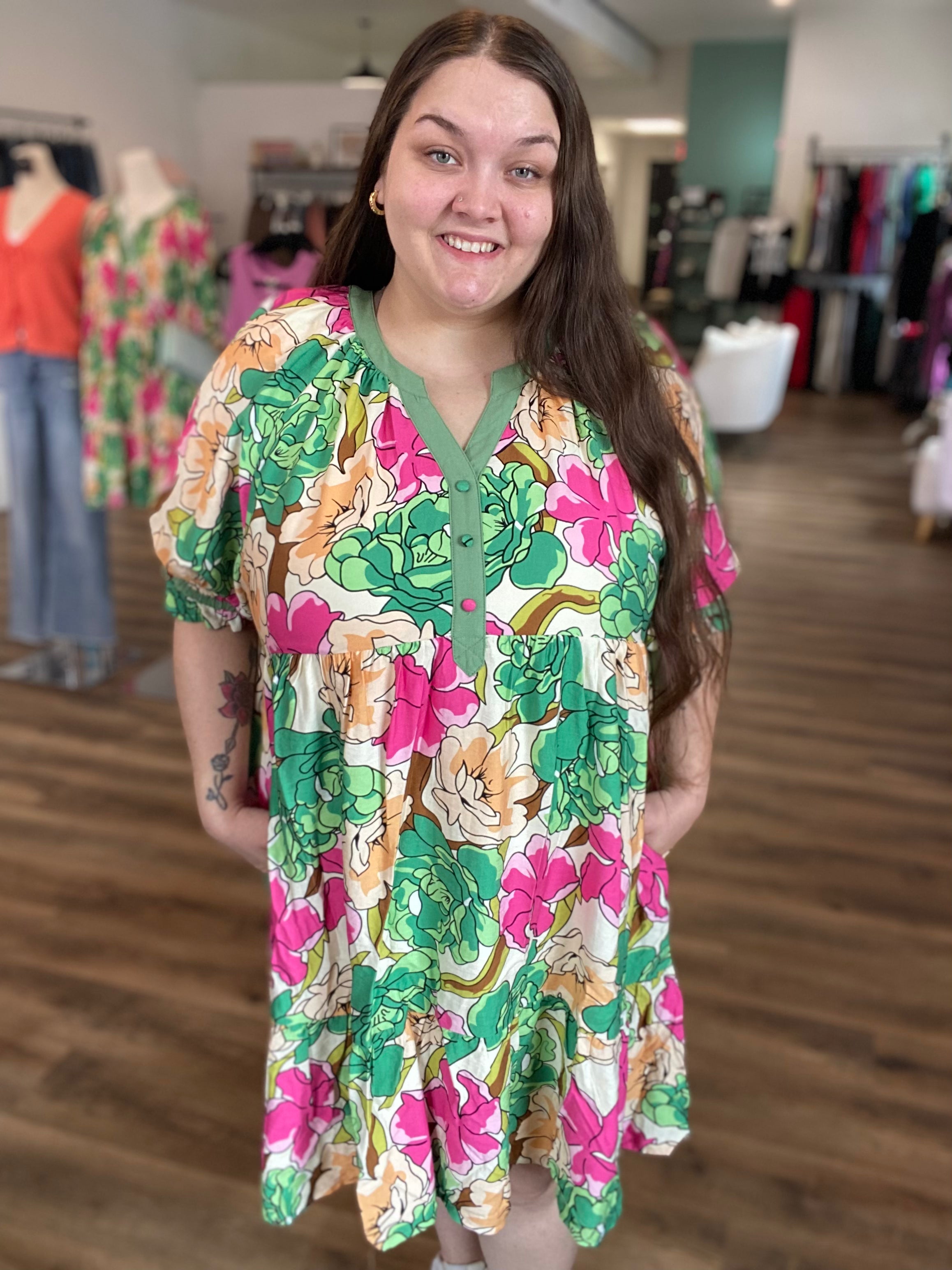 Shop Floral Tiered Babydoll Dress- at Ruby Joy Boutique, a Women's Clothing Store in Pickerington, Ohio