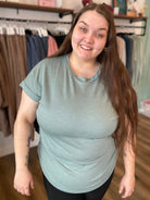 Shop French Terry Rolled Cuff Dolman Tee | Sage- at Ruby Joy Boutique, a Women's Clothing Store in Pickerington, Ohio