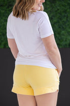 Shop French Terry Stevie Shorts - Lemon Drop- at Ruby Joy Boutique, a Women's Clothing Store in Pickerington, Ohio