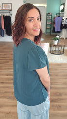 Shop Frilled V-Neck Button Down Top- at Ruby Joy Boutique, a Women's Clothing Store in Pickerington, Ohio