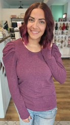 Shop Gathered Puff Sleeve Top - Plum- at Ruby Joy Boutique, a Women's Clothing Store in Pickerington, Ohio