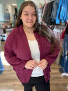 Shop Gauzy Oversized Top - Eggplant-Shirts & Tops at Ruby Joy Boutique, a Women's Clothing Store in Pickerington, Ohio