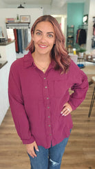 Shop Gauzy Oversized Top - Eggplant-Shirts & Tops at Ruby Joy Boutique, a Women's Clothing Store in Pickerington, Ohio