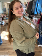 Shop Gauzy Oversized Top - Olive-Shirts & Tops at Ruby Joy Boutique, a Women's Clothing Store in Pickerington, Ohio