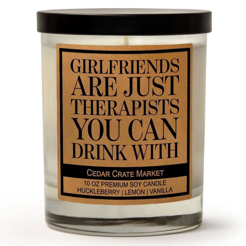 Shop Girlfriends Are Therapists You Can Drink With | Huckleberry, Lemon, Vanilla Candle-Candles at Ruby Joy Boutique, a Women's Clothing Store in Pickerington, Ohio