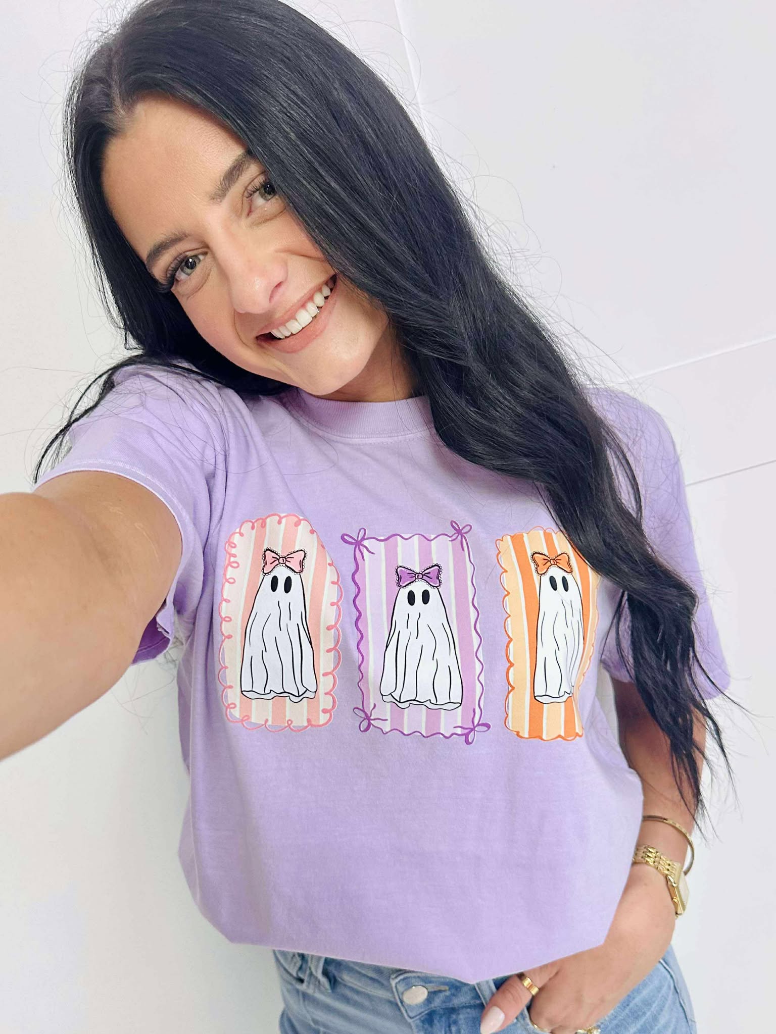 Shop Girly Ghost Trio Graphic Tee- at Ruby Joy Boutique, a Women's Clothing Store in Pickerington, Ohio
