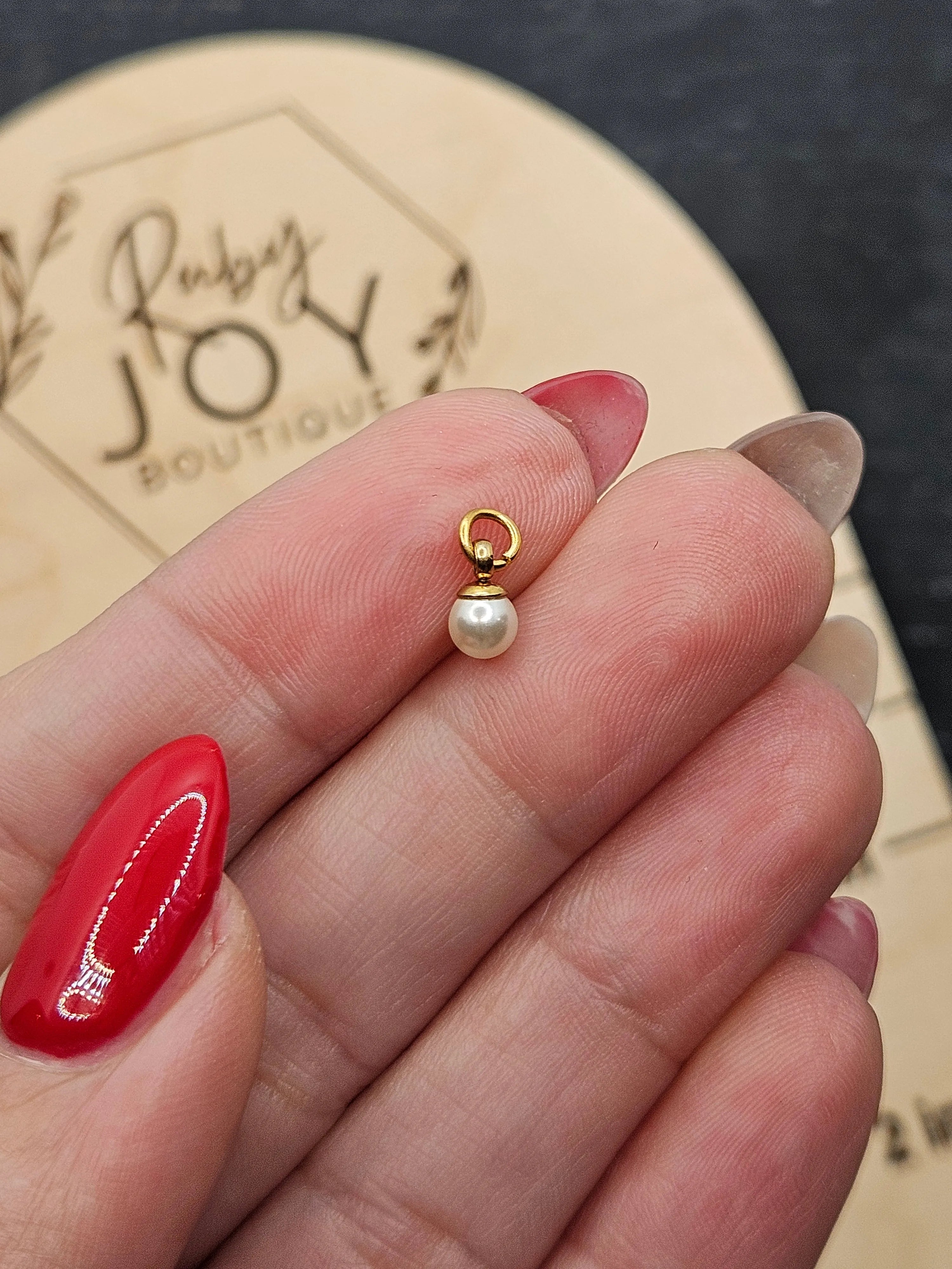 Shop Glass Pearl Charm - 3 Sizes-4mm at Ruby Joy Boutique, a Women's Clothing Store in Pickerington, Ohio