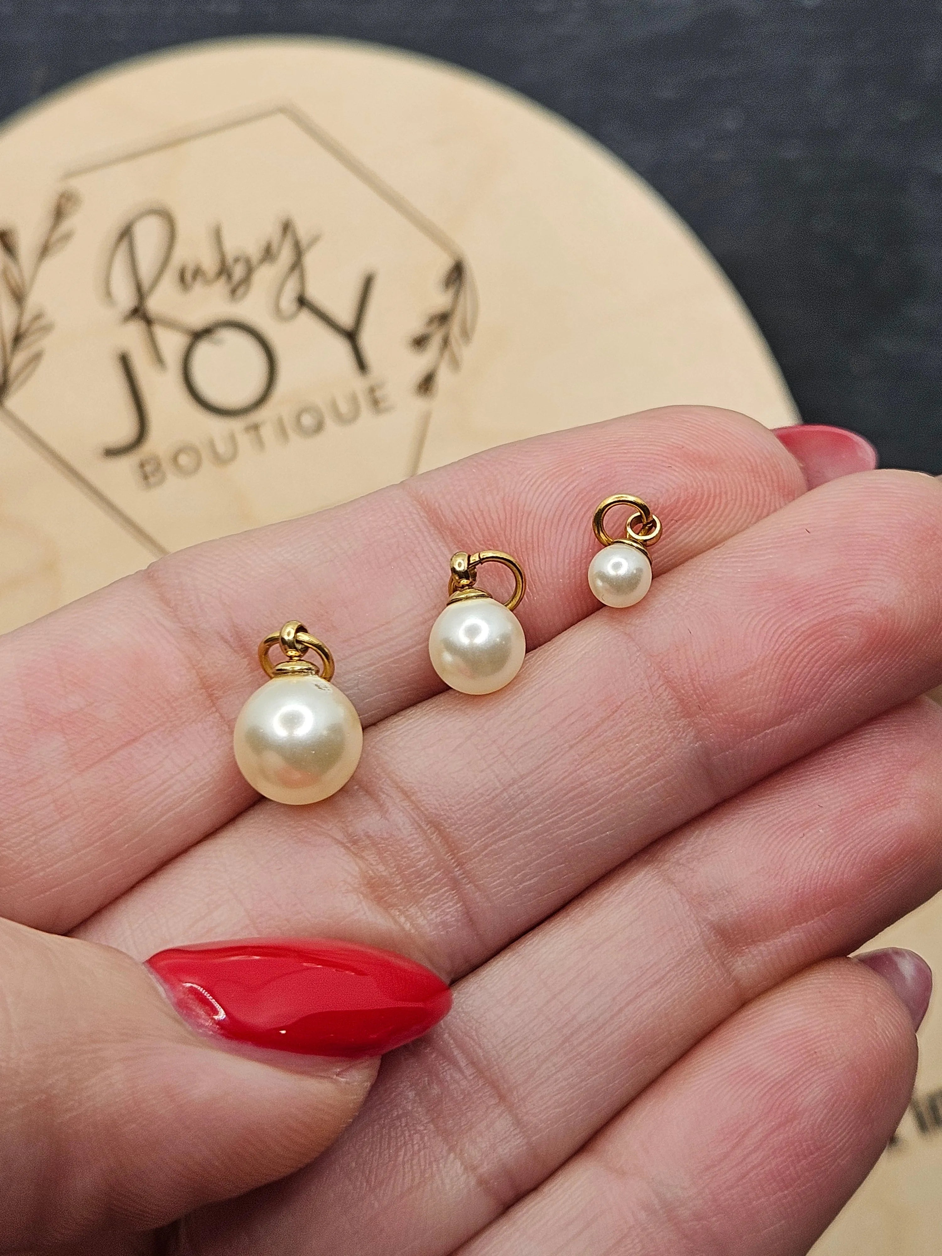 Shop Glass Pearl Charm - 3 Sizes- at Ruby Joy Boutique, a Women's Clothing Store in Pickerington, Ohio