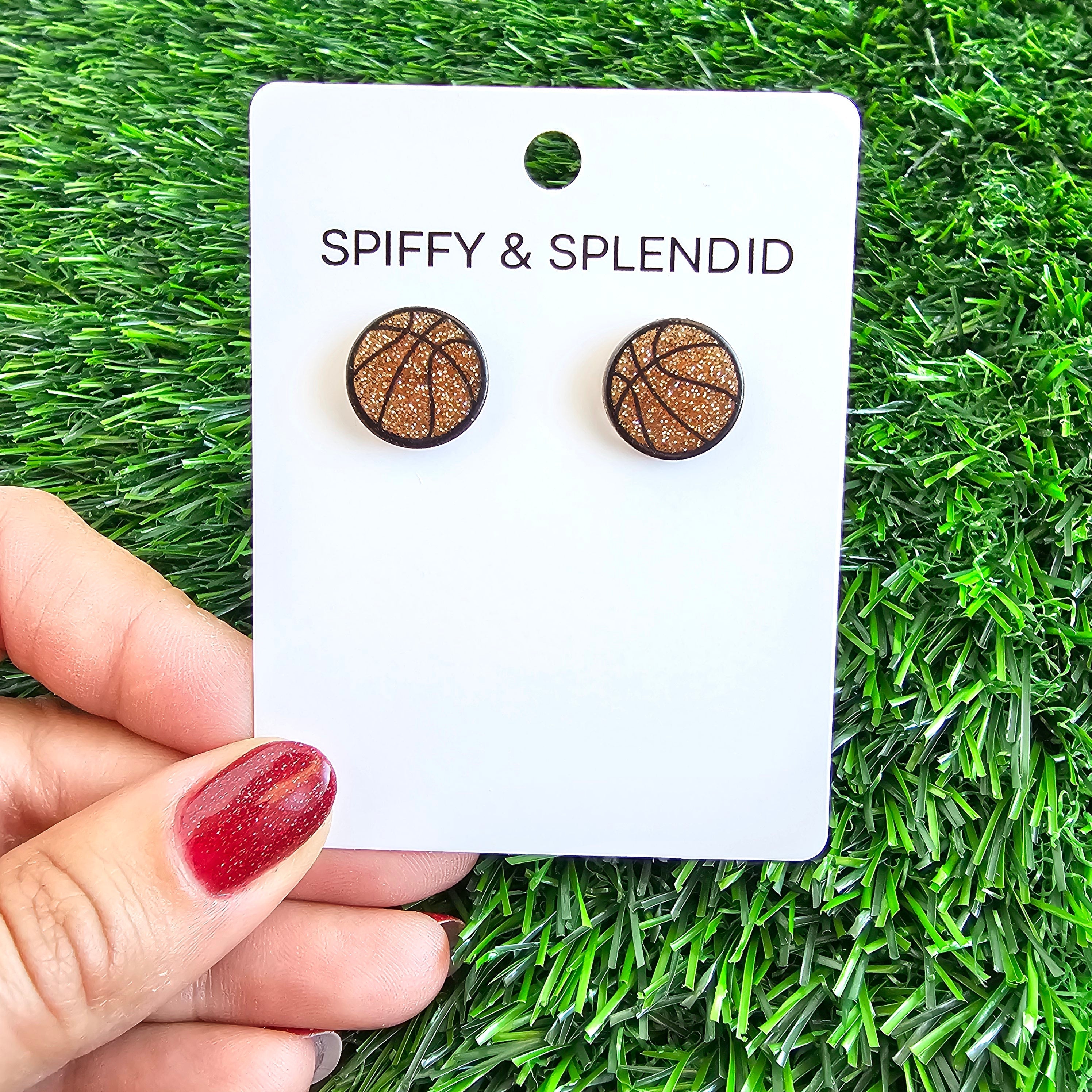 Shop Glitter Basketball Studs- at Ruby Joy Boutique, a Women's Clothing Store in Pickerington, Ohio