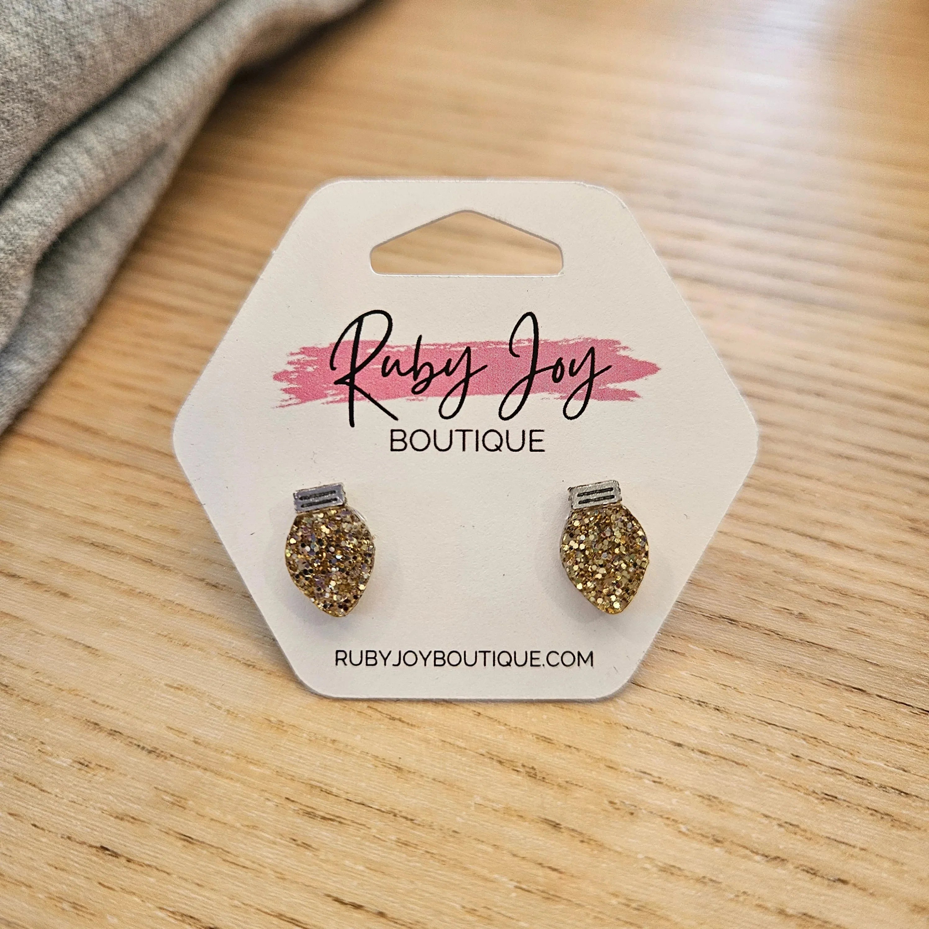 Glitter Christmas Light Stud Earrings in Gold Available at Ruby Joy Boutique in Pickerington OH