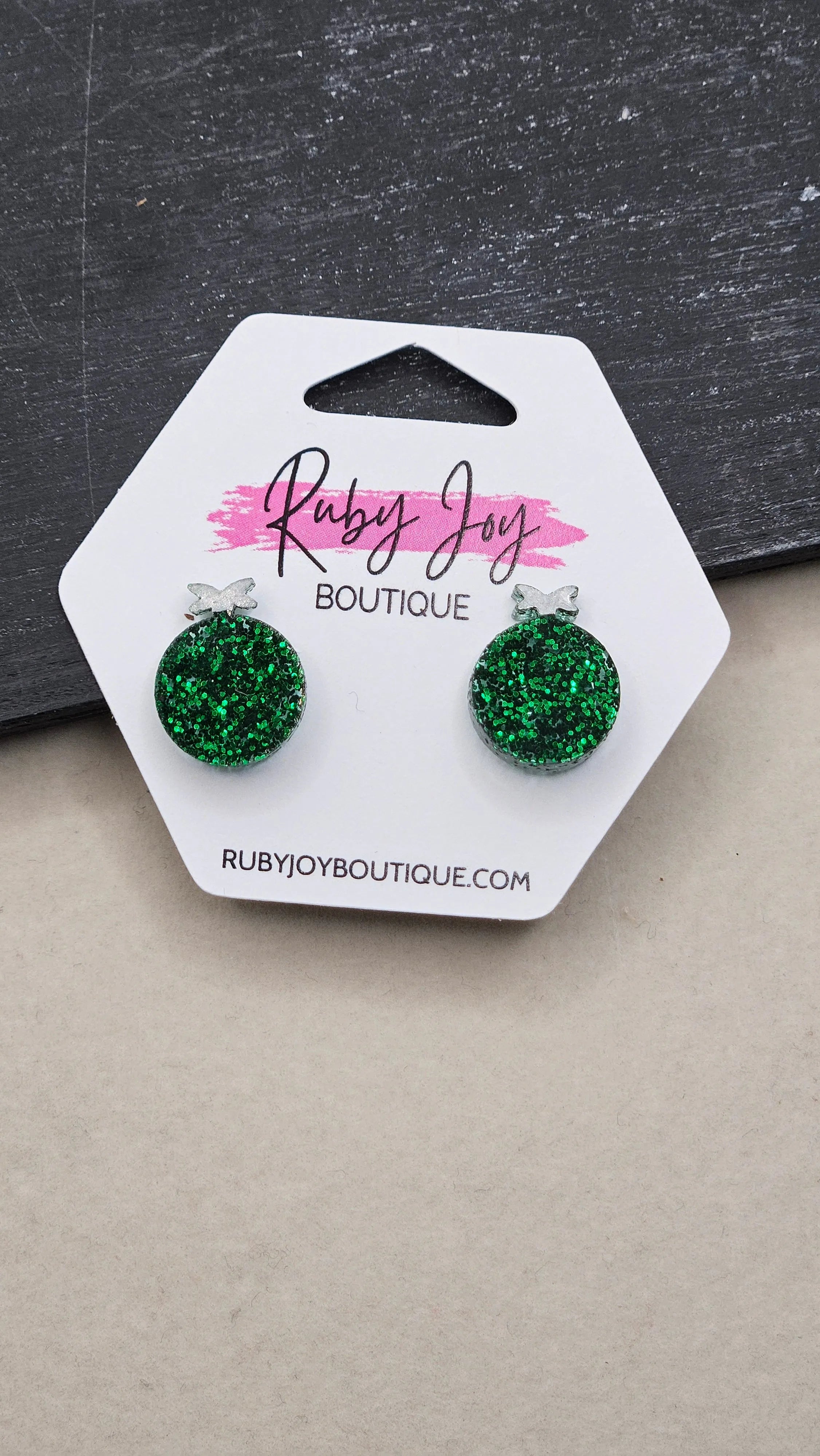 Shop Glitter Christmas Ornament Stud Earrings- at Ruby Joy Boutique, a Women's Clothing Store in Pickerington, Ohio