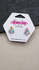 Shop Glitter Christmas Tree Stud Earrings- at Ruby Joy Boutique, a Women's Clothing Store in Pickerington, Ohio