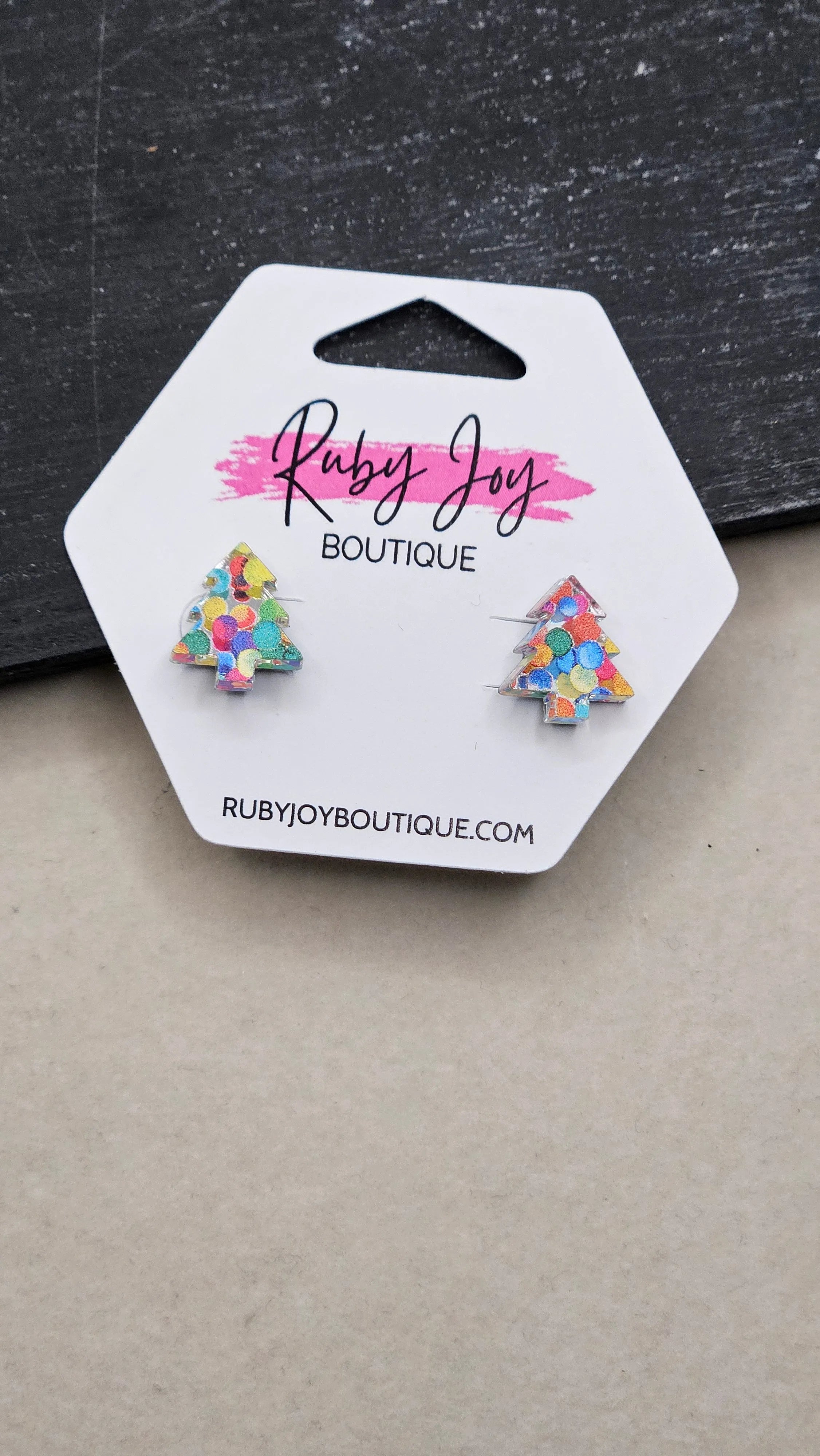 Shop Glitter Christmas Tree Stud Earrings- at Ruby Joy Boutique, a Women's Clothing Store in Pickerington, Ohio