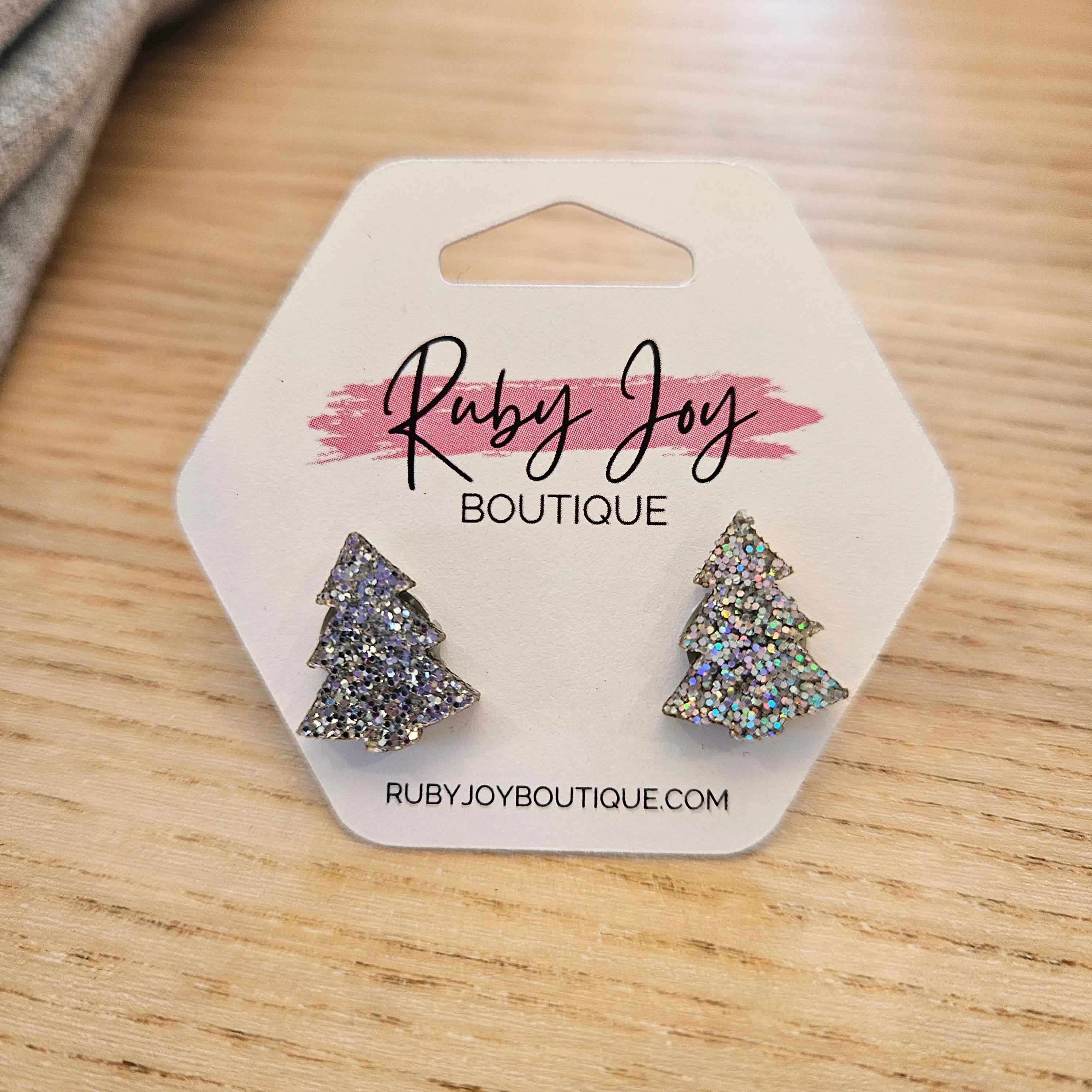 Shop Glitter Christmas Tree Stud Earrings-Earrings at Ruby Joy Boutique, a Women's Clothing Store in Pickerington, Ohio