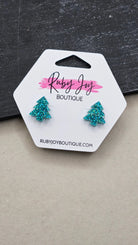 Shop Glitter Christmas Tree Stud Earrings- at Ruby Joy Boutique, a Women's Clothing Store in Pickerington, Ohio