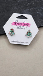 Shop Glitter Christmas Tree Stud Earrings- at Ruby Joy Boutique, a Women's Clothing Store in Pickerington, Ohio