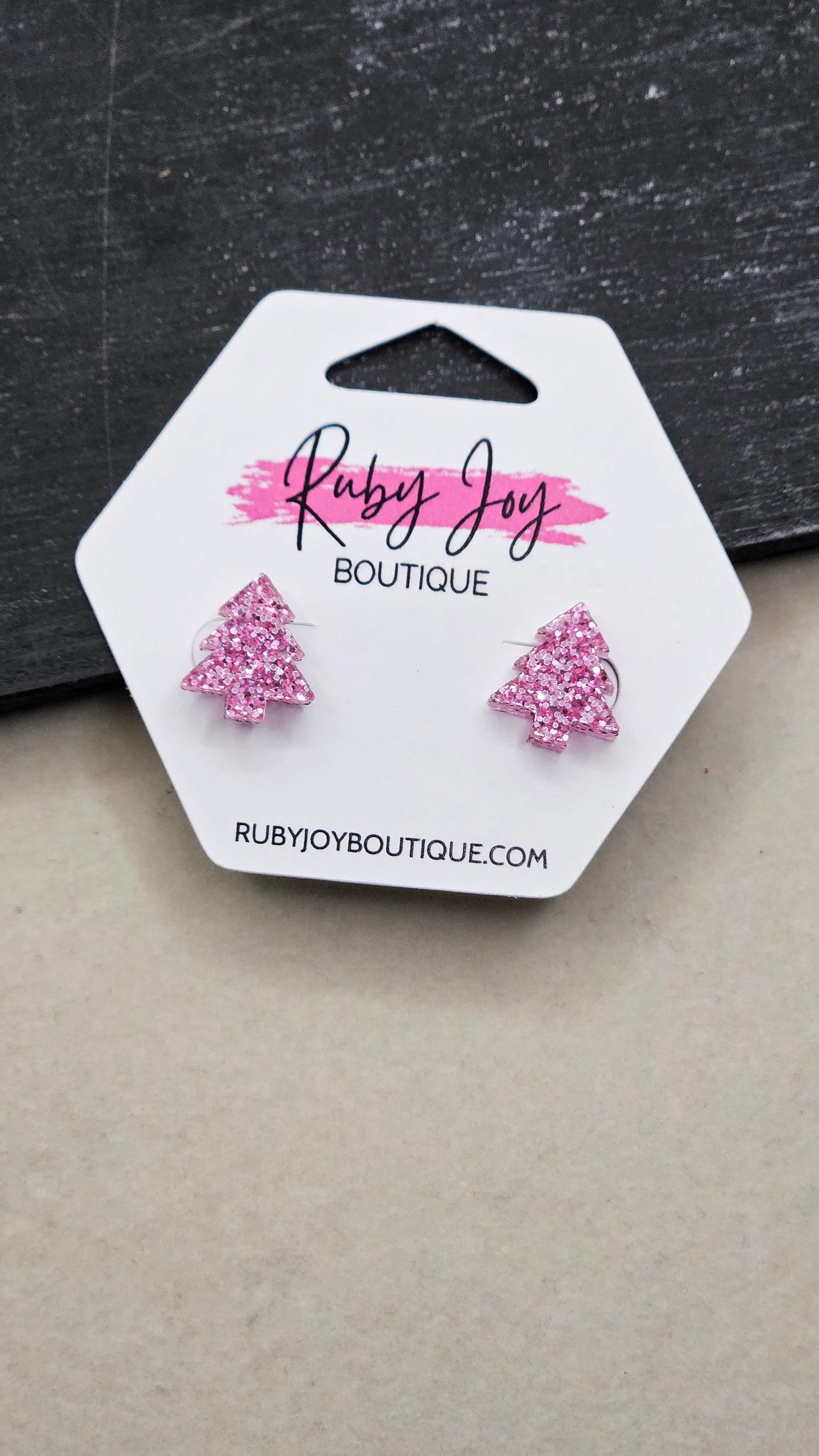 Shop Glitter Christmas Tree Stud Earrings- at Ruby Joy Boutique, a Women's Clothing Store in Pickerington, Ohio