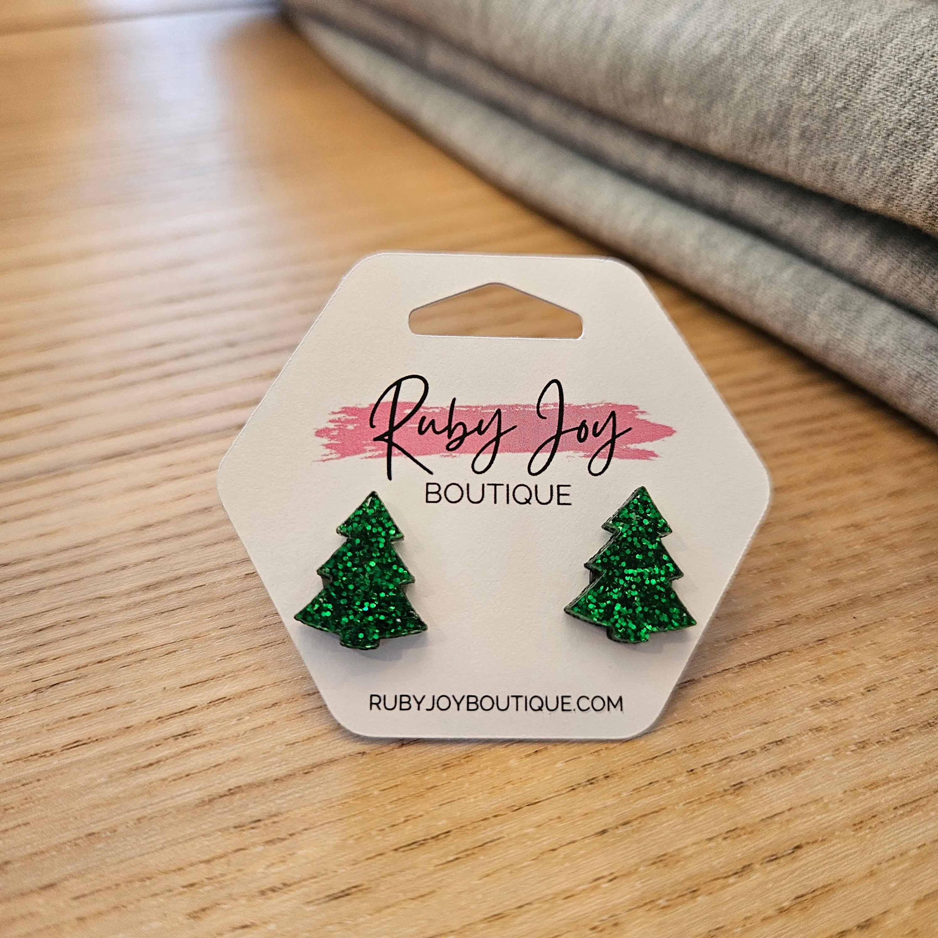 Shop Glitter Christmas Tree Stud Earrings-Earrings at Ruby Joy Boutique, a Women's Clothing Store in Pickerington, Ohio