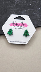 Shop Glitter Christmas Tree Stud Earrings- at Ruby Joy Boutique, a Women's Clothing Store in Pickerington, Ohio