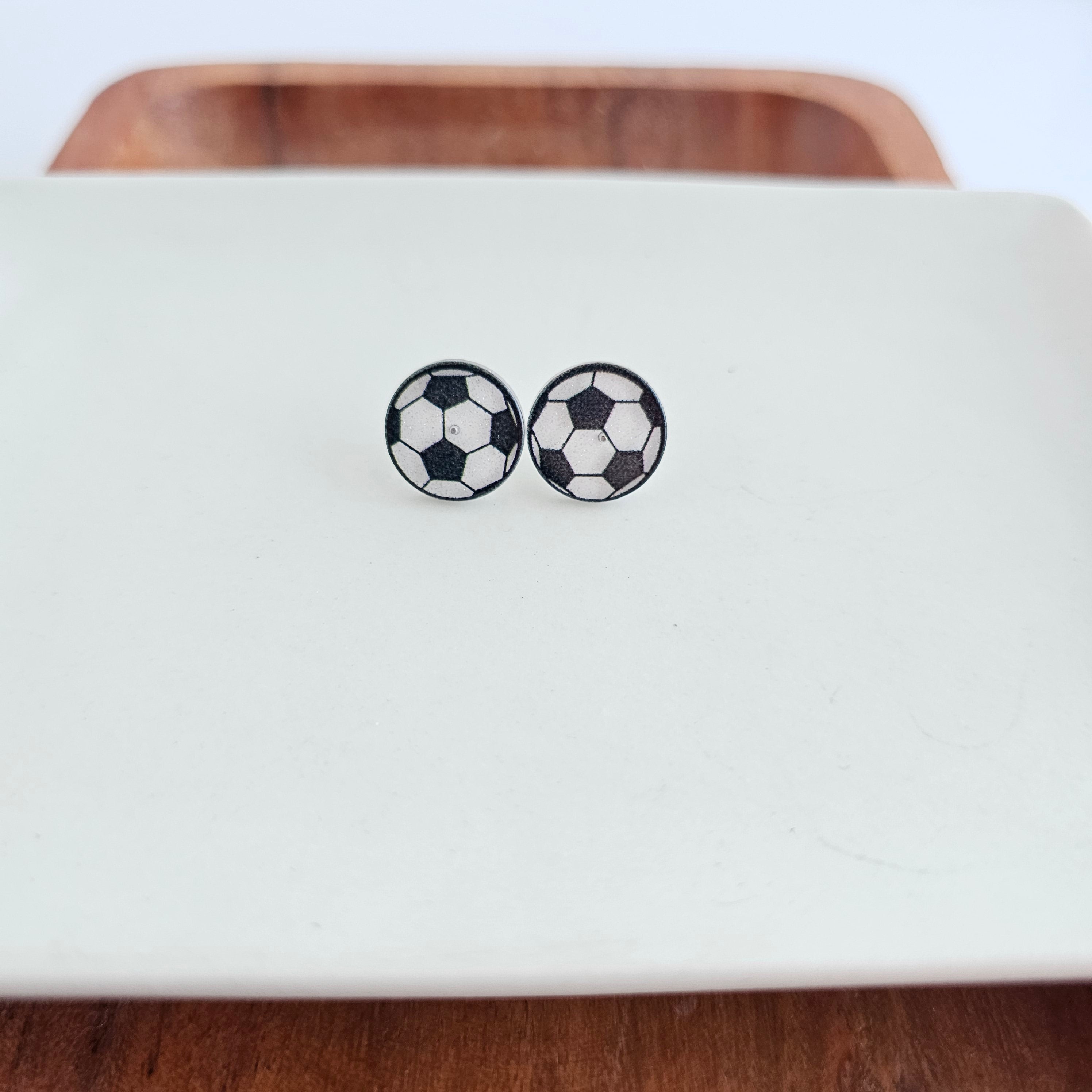 Shop Glitter Soccer Ball Studs- at Ruby Joy Boutique, a Women's Clothing Store in Pickerington, Ohio