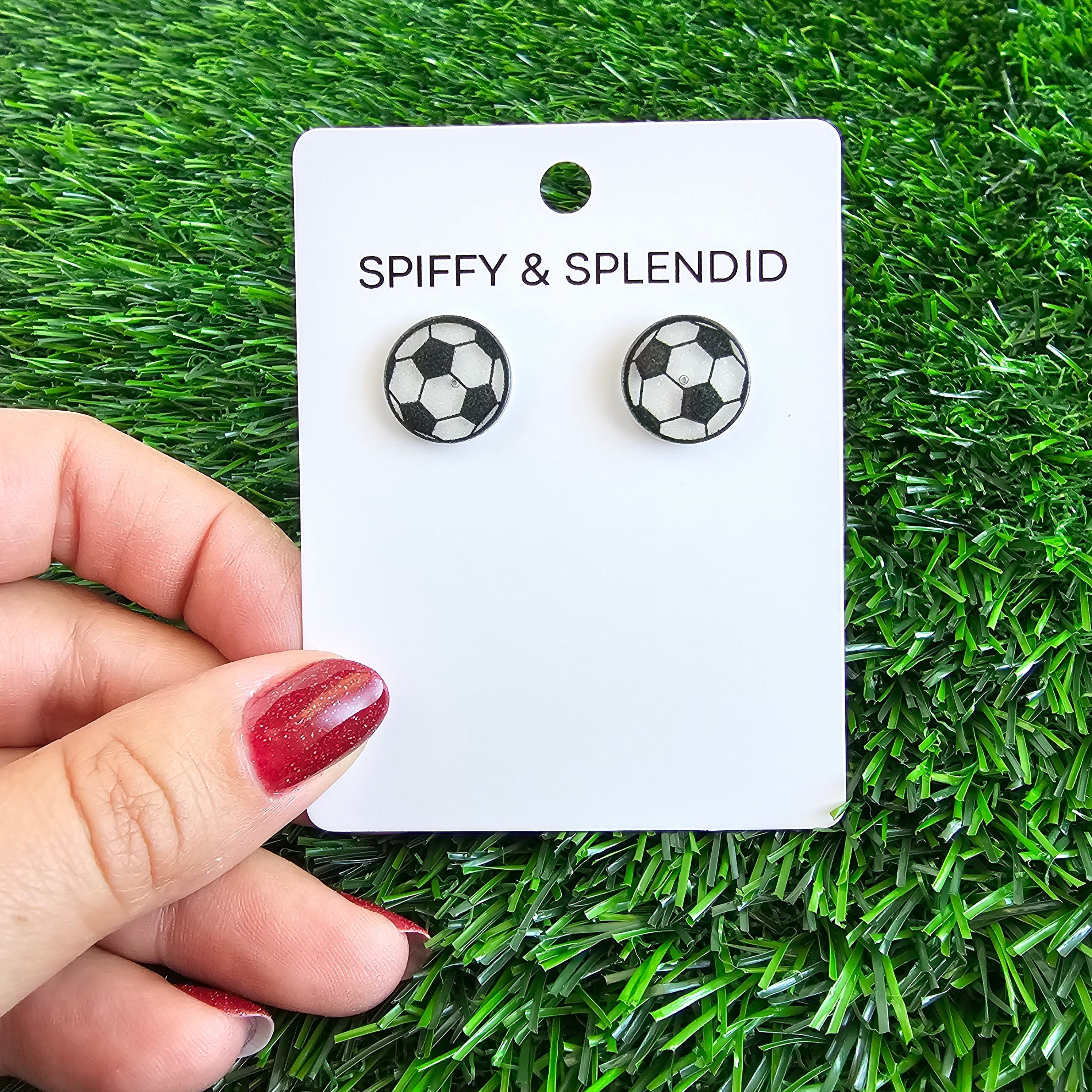 Shop Glitter Soccer Ball Studs- at Ruby Joy Boutique, a Women's Clothing Store in Pickerington, Ohio