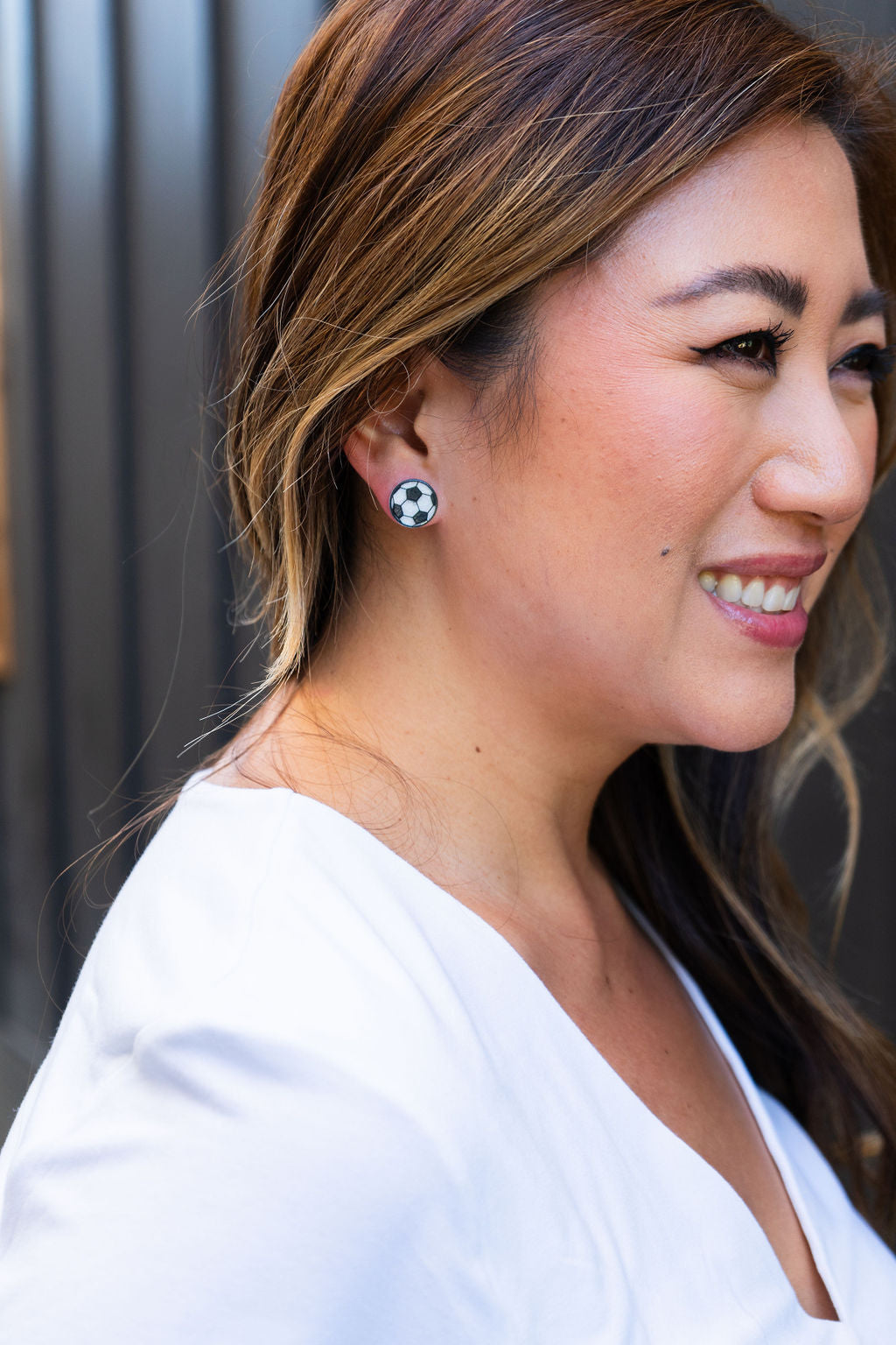 Shop Glitter Soccer Ball Studs- at Ruby Joy Boutique, a Women's Clothing Store in Pickerington, Ohio