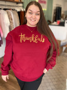 Shop Gold Puff Thankful Sweatshirt-sweatshirt at Ruby Joy Boutique, a Women's Clothing Store in Pickerington, Ohio