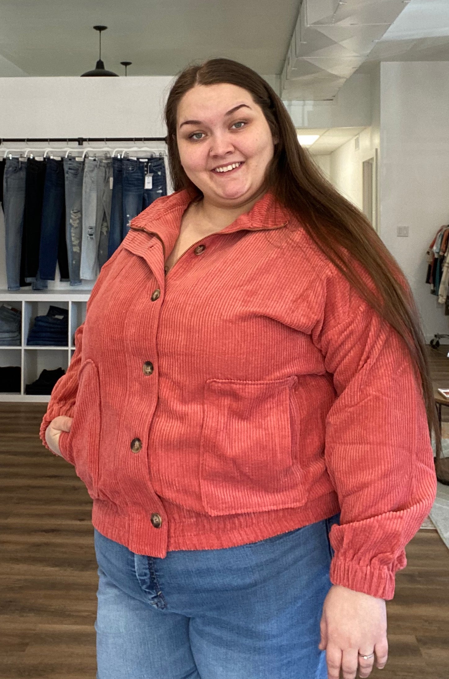 Shop Greer Corduroy Jacket - Tangerine-Coats & Jackets at Ruby Joy Boutique, a Women's Clothing Store in Pickerington, Ohio