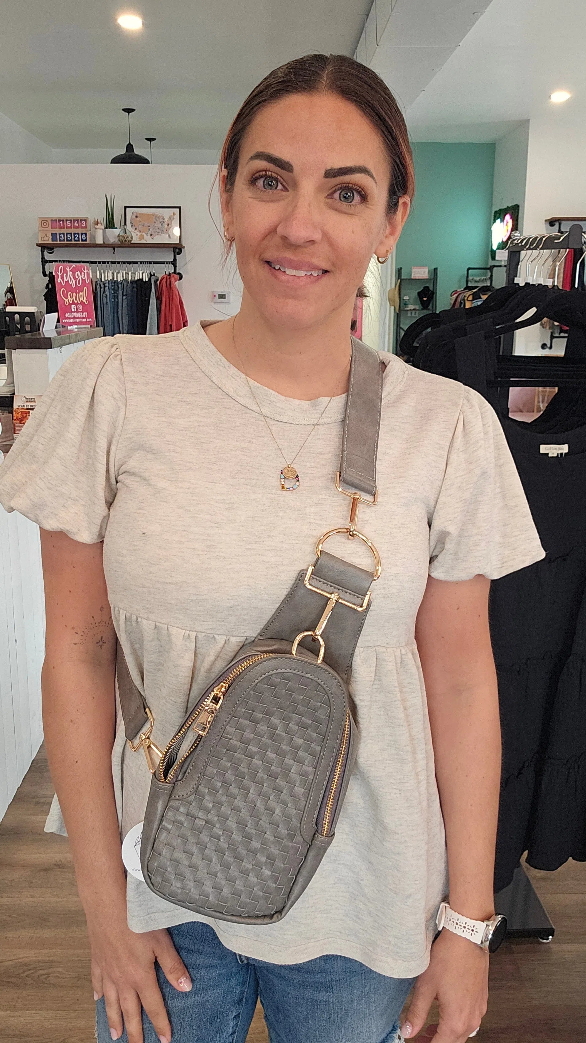 Shop Hadley Woven Sling Bag-Purse at Ruby Joy Boutique, a Women's Clothing Store in Pickerington, Ohio