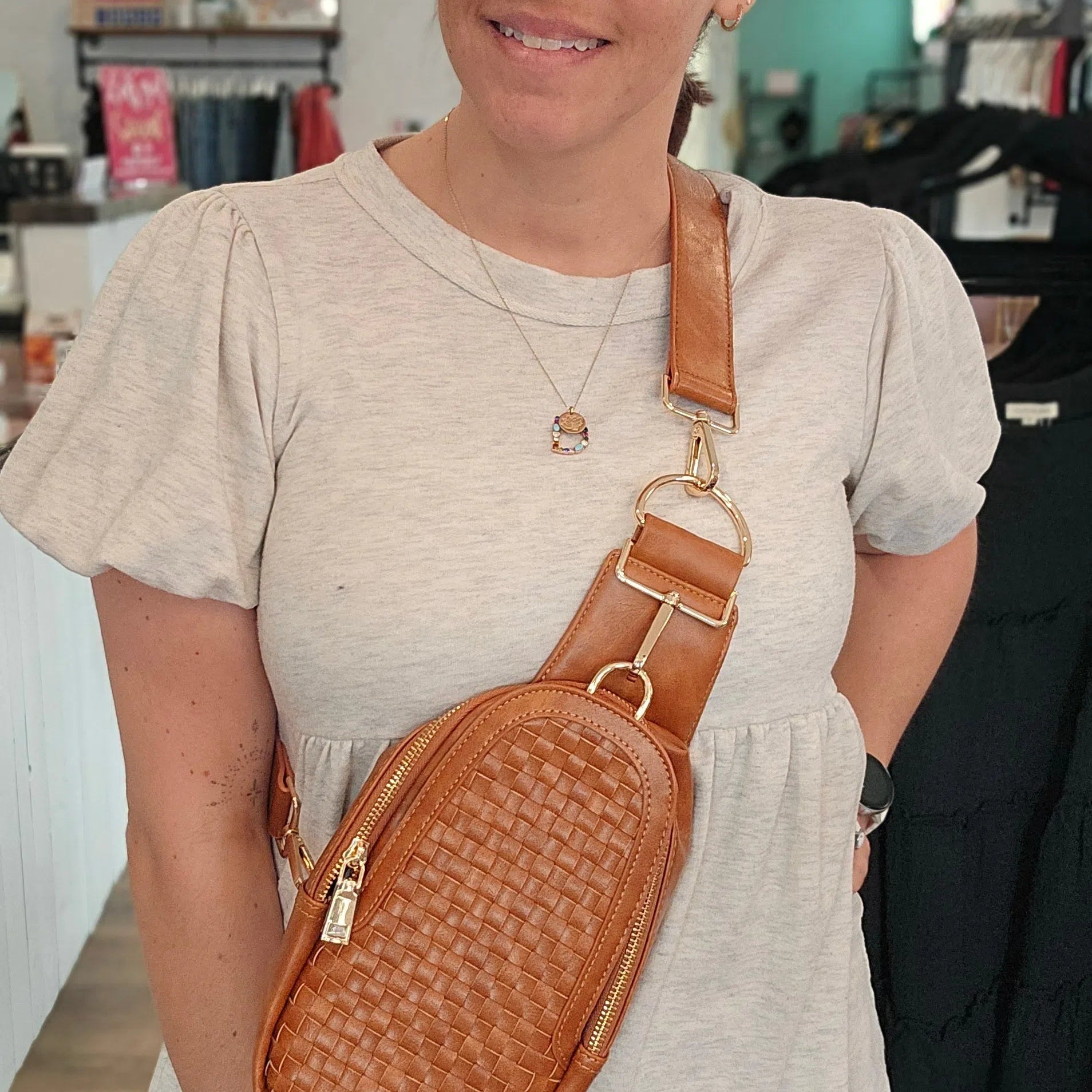 Shop Hadley Woven Sling Bag-Purse at Ruby Joy Boutique, a Women's Clothing Store in Pickerington, Ohio