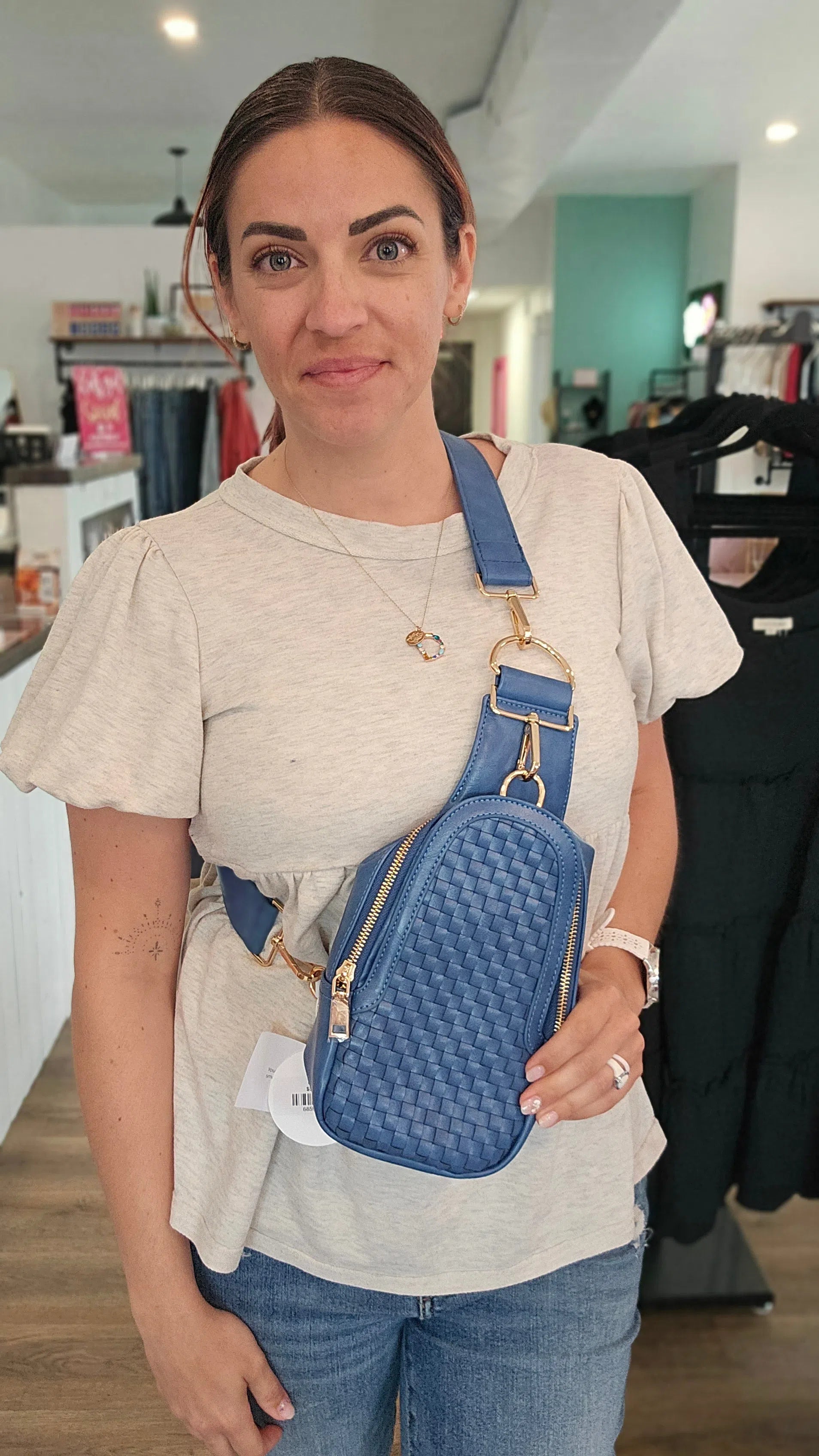 Shop Hadley Woven Sling Bag-Purse at Ruby Joy Boutique, a Women's Clothing Store in Pickerington, Ohio