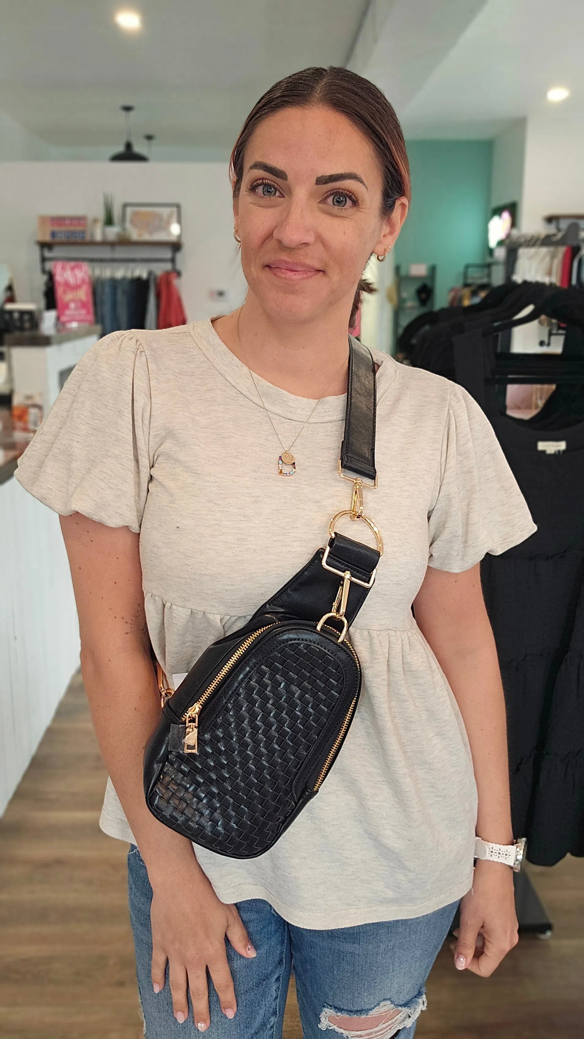 Shop Hadley Woven Sling Bag-Purse at Ruby Joy Boutique, a Women's Clothing Store in Pickerington, Ohio