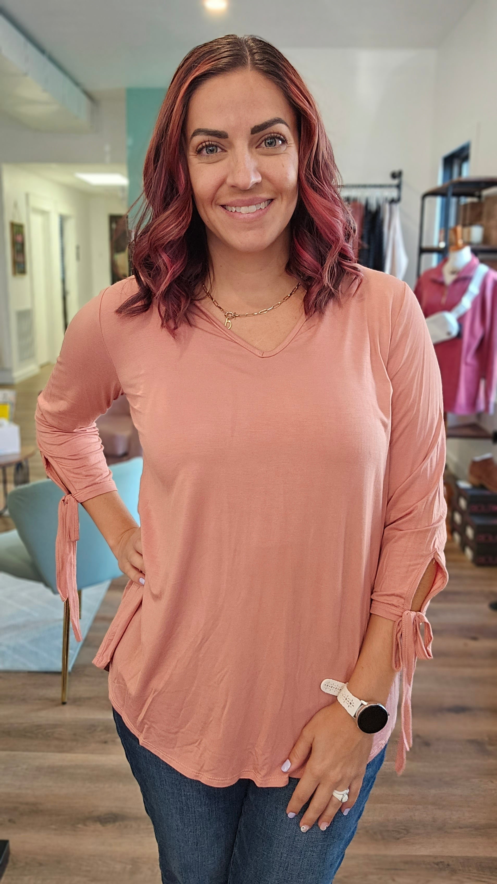 Shop Hailee Bamboo Tie Sleeve Top-Shirts & Tops at Ruby Joy Boutique, a Women's Clothing Store in Pickerington, Ohio