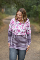 Shop Hailey Pullover Hoodie - Pink Floral and Stripes-Hoodie at Ruby Joy Boutique, a Women's Clothing Store in Pickerington, Ohio