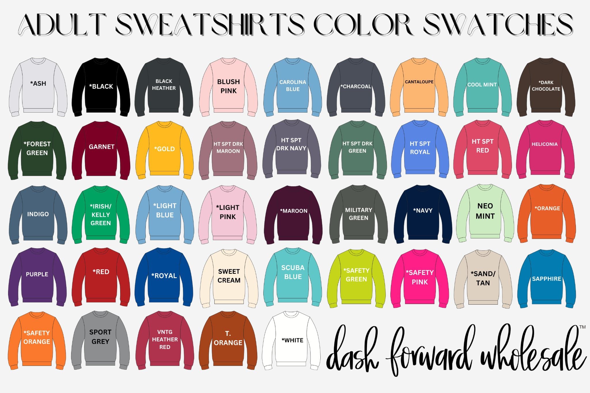 Dash Forward Gildan Tultex Sweatshirt Color Swatch Chart